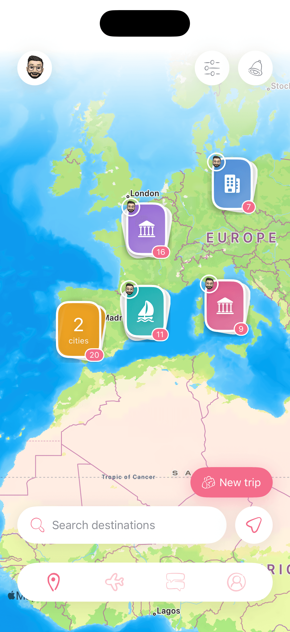myID buddy map of travelers
